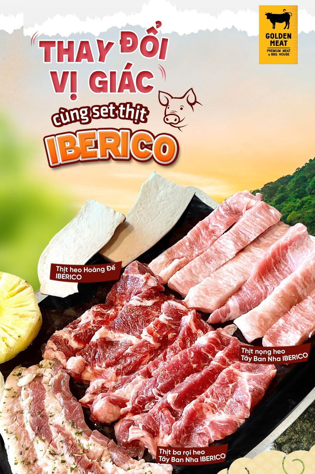 ẨM THỰC BBQ HÀN VỚI SET THỊT HEO IBRECO THƠM NGON TẠI GOLDEN MEAT HOUSE
