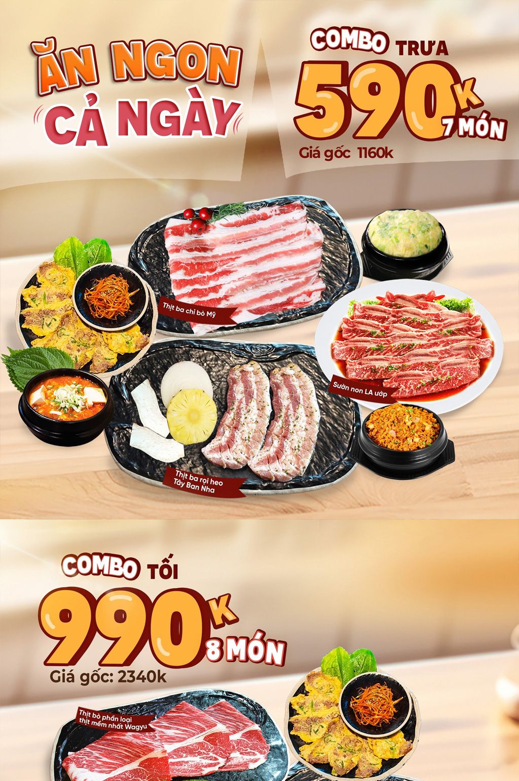 CẢ NGÀY ĂN NGON CÙNG COMBO TRƯA VÀ TỐI DÀNH CHO 2-3 NGƯỜI GOLDEN MEAT HOUSE