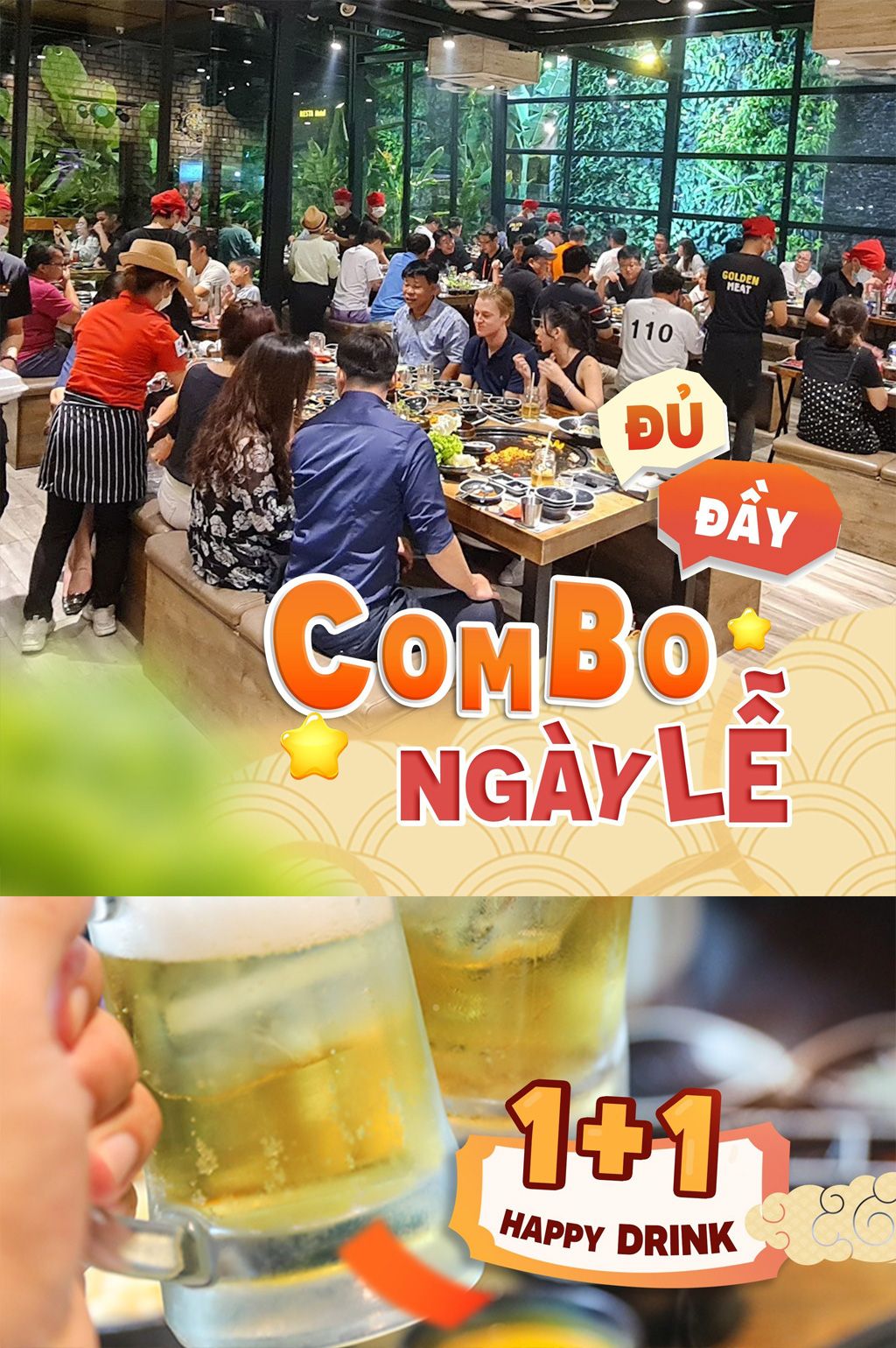 COMBO ĐỦ ĐẦY - NGÀY LỄ SUM VẦY - ƯU ĐÃI HAPPY DRINKS TẠI GOLDEN MEAT HOUSE