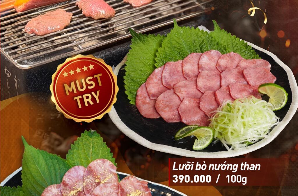 LƯỠI BÒ NƯỚNG THAN – MÓN NGON “MUST TRY” TẠI GOLDEN MEAT